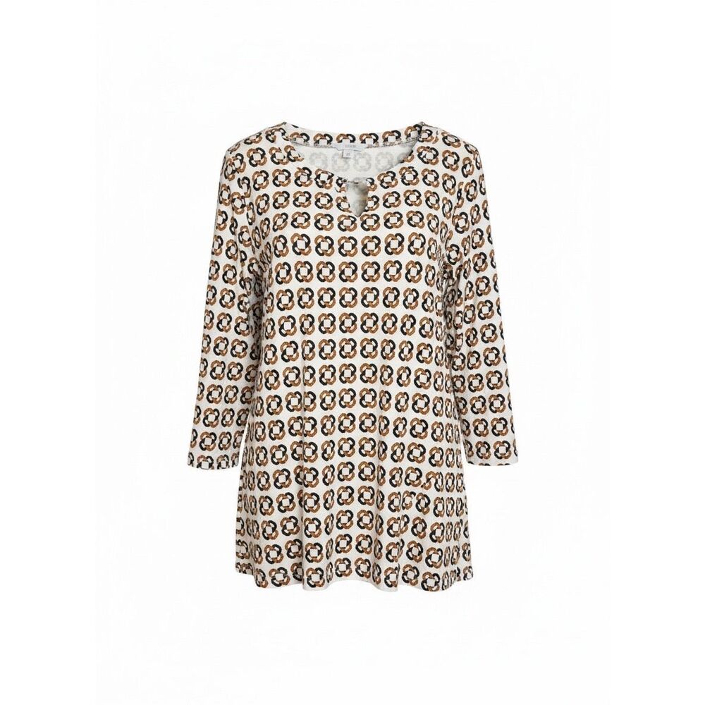 Liz Claiborne NWOT Geometric Print 3/4 Sleeve Blouse Top White Gold Size XL